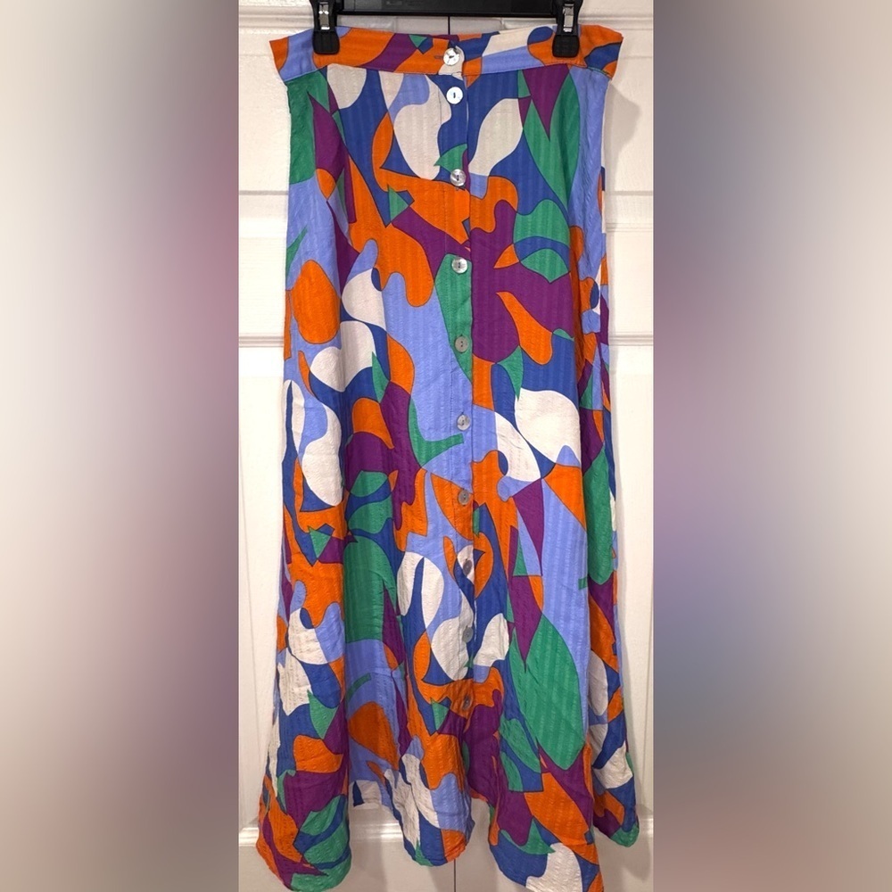 FRNCH Paris Abstract Print Button-Front Midi Skirt | Size Small. GUC